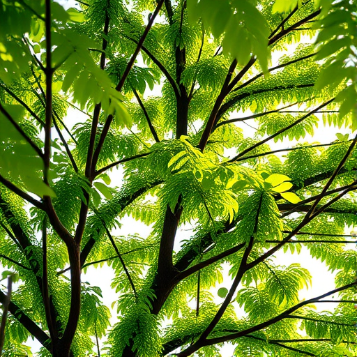 Create a highly detailed image of a lush green tree against a white background, captured with a DSLR camera at f/8 aperture, ISO 100, 50mm lens, natural lighting, and a slight tilt-shift effect for depth enhancement.
