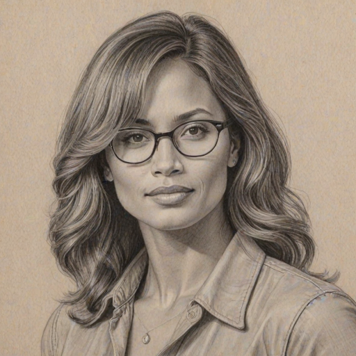Ravishing Dwayne Johnson, pencil sketch, portrait of Charming woman 1979s in glasses, hair style beatnik, outline, clear lines, fine lines, 8k