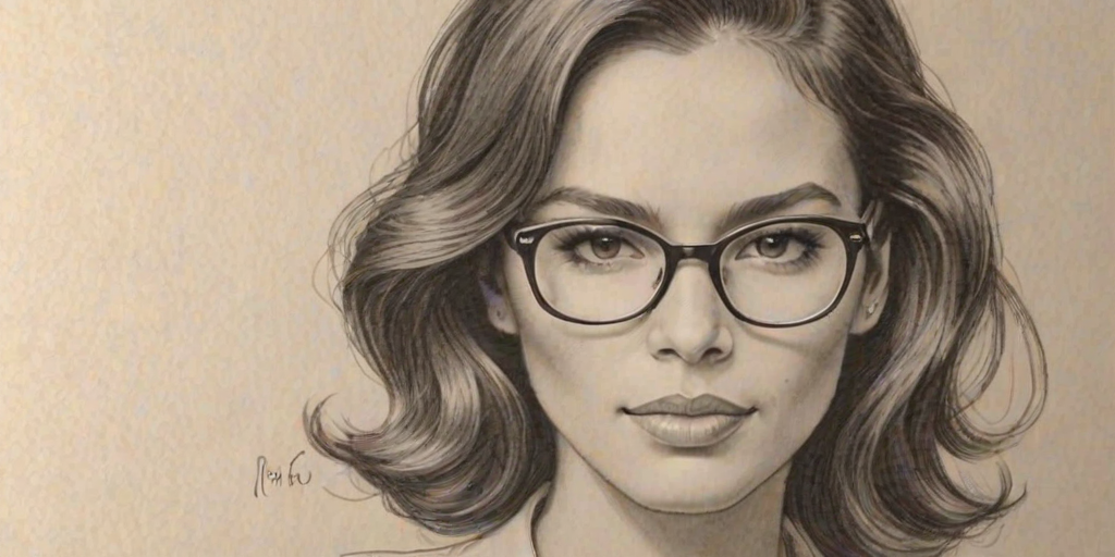 Beauteous Nadine Velazquez, pencil sketch, portrait of Splendid woman 1936s in glasses, hair style beatnik, outline, clear lines, fine lines, 8k
