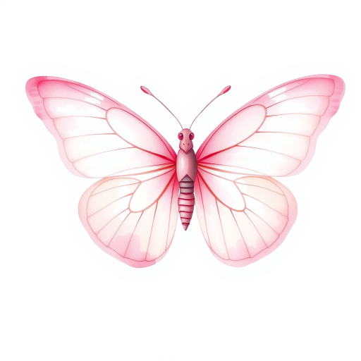 Create a watercolor illustration of a delicate pink butterfly with soft gradient wings, showcasing shades of light pink and cream. The butterfly should be depicted from a side view, highlighting its intricate wing patterns and gentle curves. The background should be minimal to emphasize the beauty of the butterfly.