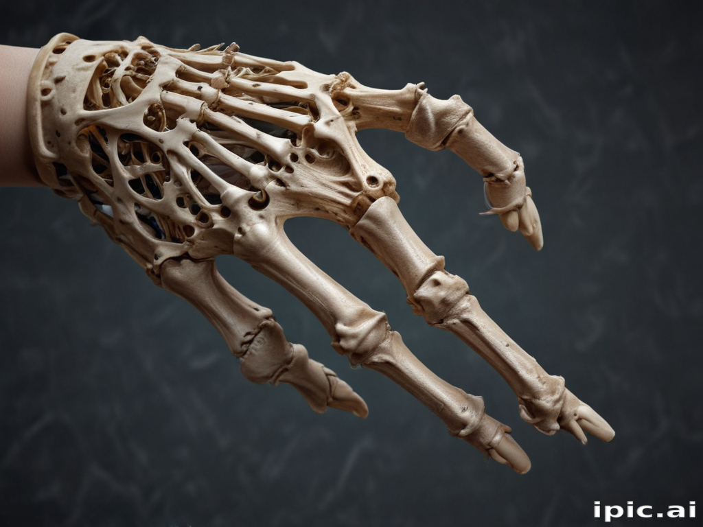 Intricate Model of a Human Hand Skeleton Displayed Against a Dark ...