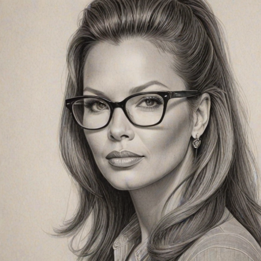 Charming Vanessa Williams, pencil sketch, portrait of Pleasing woman 1969s in glasses, hair style beatnik, outline, clear lines, fine lines, 8k