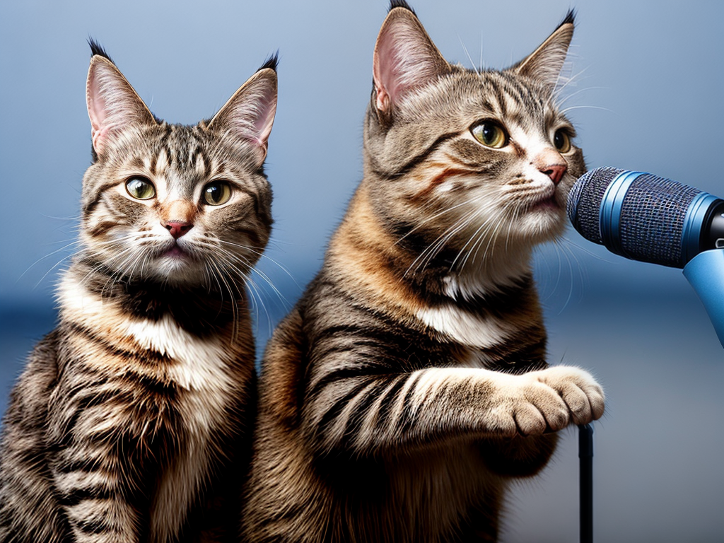 Cat singing into microphone, recording studio