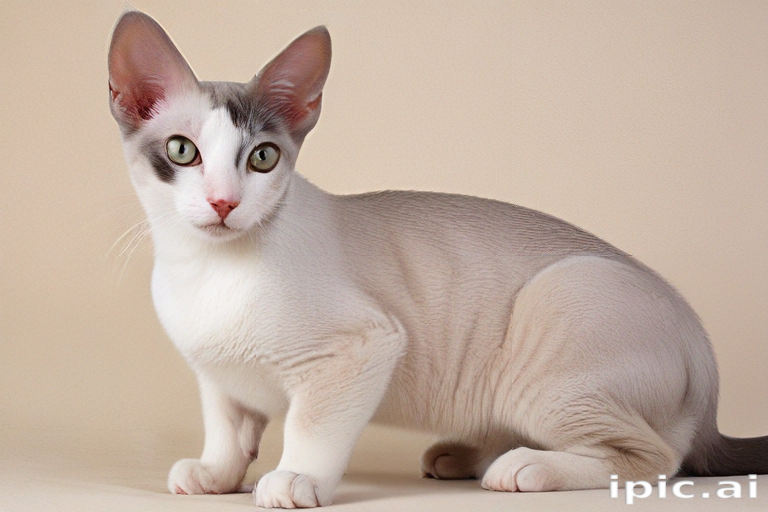 A Curious Cat with Striking Features Posed Against a Neutral Background