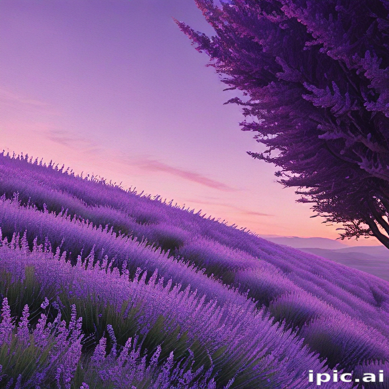 A Serene Lavender Field Under a Beautiful Twilight Sky at Dusk.