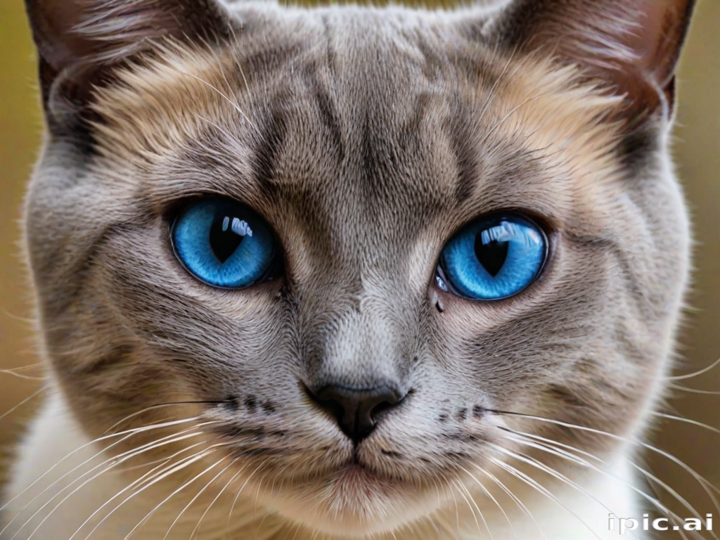 Close-Up Portrait of a Beautiful Cat with Striking Blue Eyes
