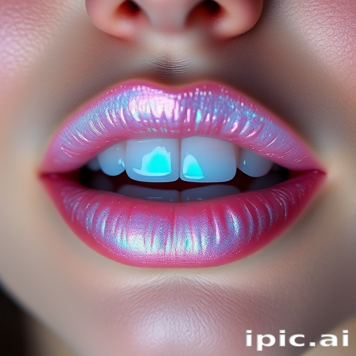 Ethereal "Holographic Opal" lips adorned with iridescent, multidimensional pigments, creating a magical, otherworldly appearance in various lighting