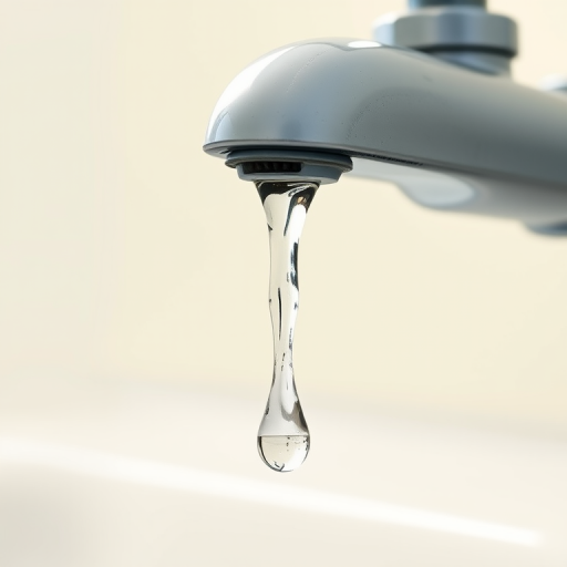 Create a detailed illustration of a water faucet with a drop of water dripping from it, using a DSLR camera with a 50mm lens at f/1.8, 1/100s shutter speed, and ISO 100, shot from a low angle view with soft natural lighting for a clean and clear presentation.