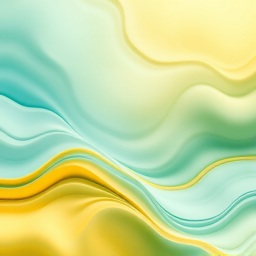 Create an abstract background featuring flowing shapes, soft gradients, and vibrant colors with a blend of aqua, yellow, and green tones, shot with a Canon EOS R5, 24mm lens, f/8 aperture, ISO 100, in landscape orientation, using HDR imaging for enhanced detail and depth.