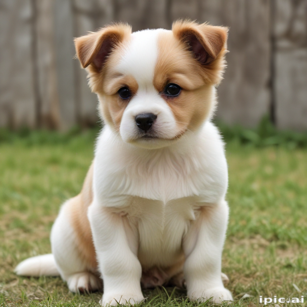 A Cute and Fluffy Puppy Sitting Playfully on Green Grass Outdoors