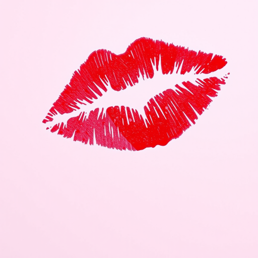 Create a high-resolution image of a red lipstick kiss mark on a plain background, captured with a DSLR camera at f/2.8, ISO 100, shutter speed 1/200s, using a macro lens for detailed texture and vibrant color.