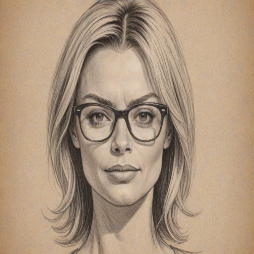 Radiant Jaime Pressly, pencil sketch, portrait of Fascinating woman 1974s in glasses, hair style beatnik, outline, clear lines, fine lines, 8k