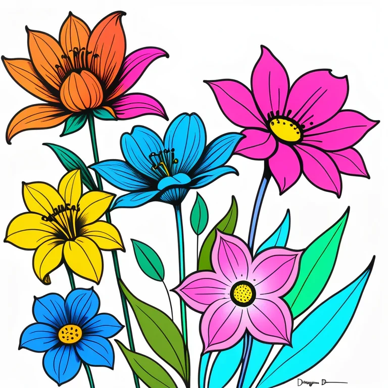 drawings of flowers in color