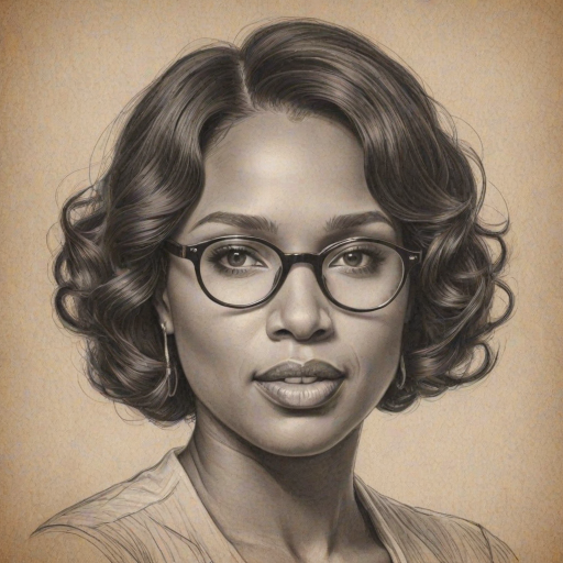 Fetching Jennifer Hudson, pencil sketch, portrait of Wonderful woman 1935s in glasses, hair style beatnik, outline, clear lines, fine lines, 8k