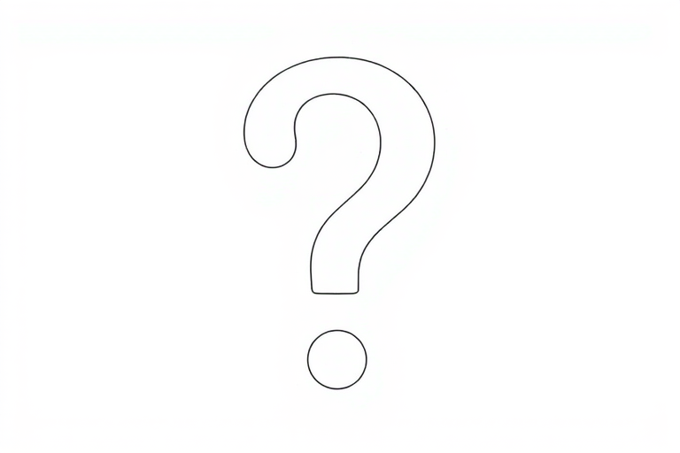 Create a high-resolution image of a large, stylized question mark on a white background, using a DSLR camera with a focal length of 50mm, aperture set to f/2.8, ISO 100, and natural lighting for enhanced clarity and contrast.