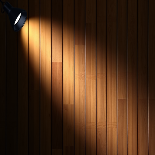 Create a high-resolution image of a textured wooden wall illuminated by a spotlight, with soft shadows, using a 50mm lens at f/1.8, ISO 100, captured in a studio setting with a DSLR camera.