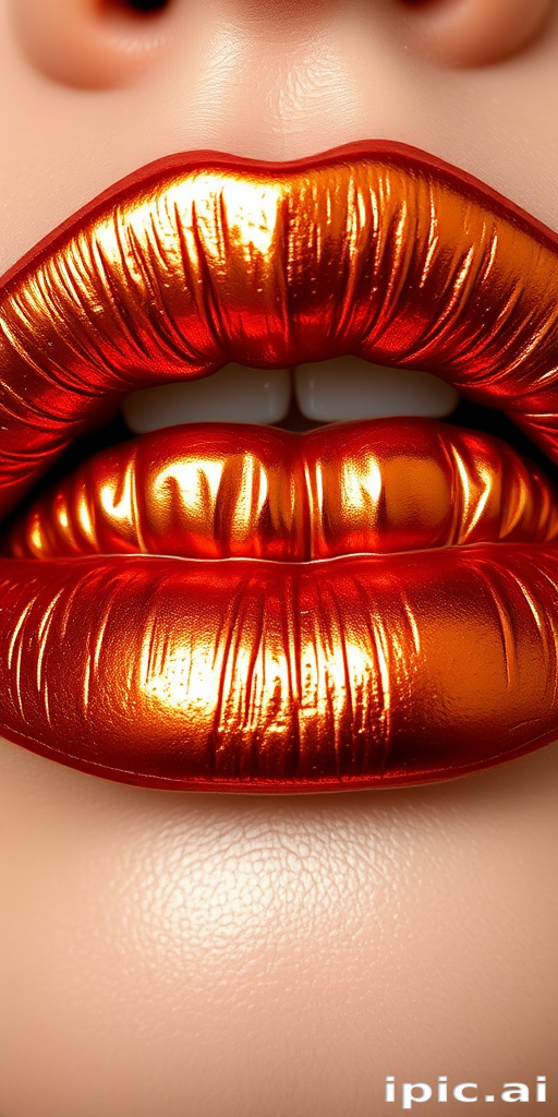 Metallic copper lips with a foiled effect, "Burnished Amber" features a high-impact metallic finish that looks like liquid metal on the lips