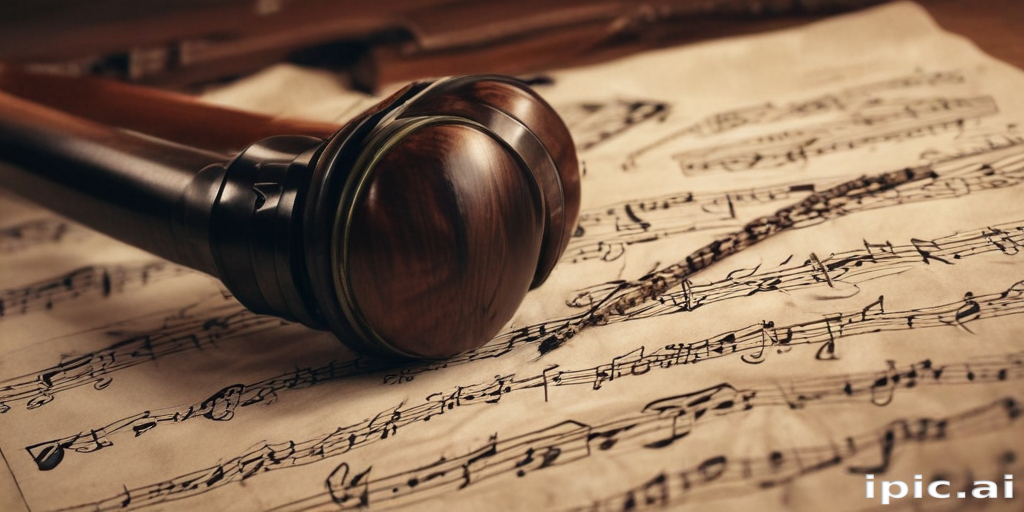 Instrimental Note Vintage Wooden Musical Instrument Resting on Intricate Sheet Music Notes