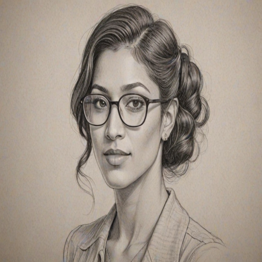 Pleasing Janina Gavankar, pencil sketch, portrait of Splendid woman 1929s in glasses, hair style beatnik, outline, clear lines, fine lines, 8k