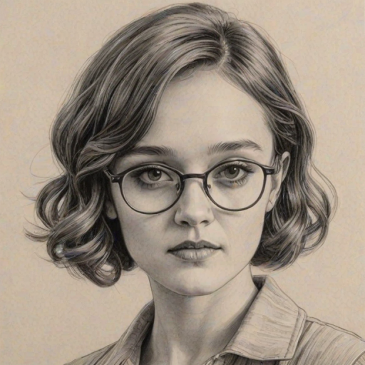 Sublime Olivia Cooke, pencil sketch, portrait of Enticing woman 1928s in glasses, hair style beatnik, outline, clear lines, fine lines, 8k