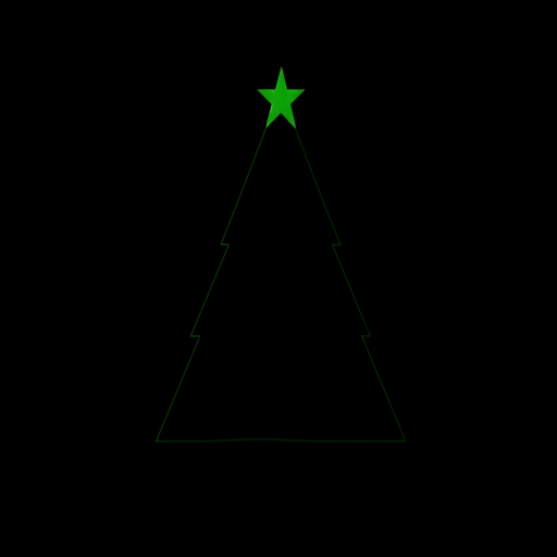 Create a high-resolution image of a simple green triangular Christmas tree silhouette with a plain black background, using a DSLR camera at 50mm focal length, f/2.8 aperture, 1/200 shutter speed, focusing on vibrant colors and sharpness.