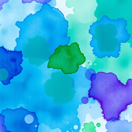 Create an abstract watercolor texture with vibrant blue, green, and purple hues, shot from a top-down view using a high-resolution DSLR camera at f/8 aperture, ISO 100, and a shutter speed of 1/125s to enhance image clarity and detail.