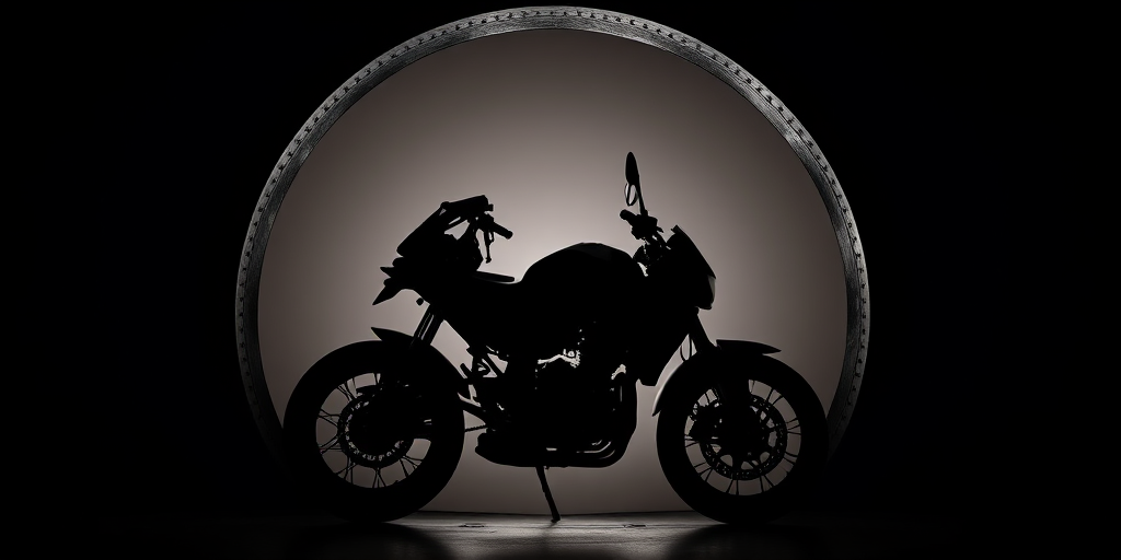 motorcycle silhouette within a gear, high definition, 50mm lens, f/2.8 aperture, ISO 100, studio lighting, centered composition, digital art style
