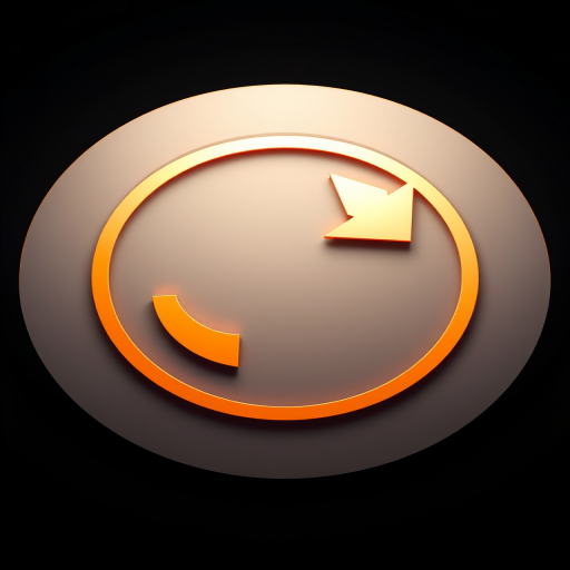 Generate a high-resolution circular icon with two adjacent arrows forming a loop, using a 50mm lens, f/2.8 aperture, ISO 100, soft lighting, top-down view, digital art style, and vibrant orange and white colors for emphasis.