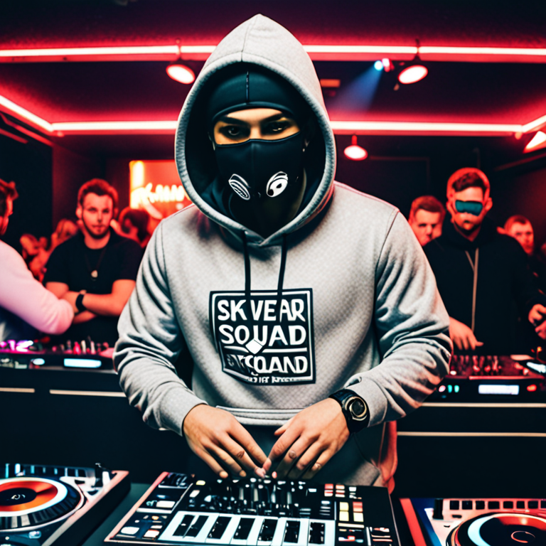 dj with masker and hoodie in squad amsterdam in a club