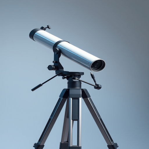 create a high-resolution digital illustration of a telescope on a tripod with a modern design, use a shallow depth of field to emphasize the telescope, with natural lighting, in a studio setting, shot with a DSLR camera at f/2.8 aperture, ISO 100, and a focal length of 50mm.