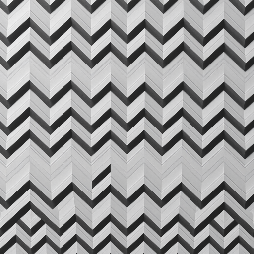 Create a high-resolution image of a repeating zigzag pattern in black and white, using a DSLR camera with a 50mm lens, f/8 aperture, ISO 200, shot from a top-down view for optimal symmetry and detail.