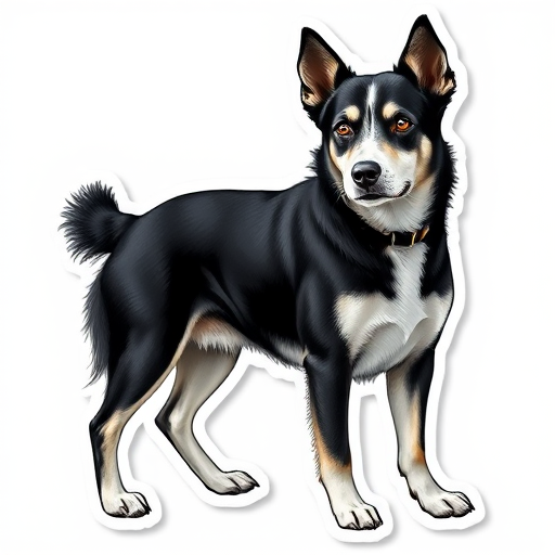 this picture is sticker, 3D black and white alaskan weimsky dog breed, white background