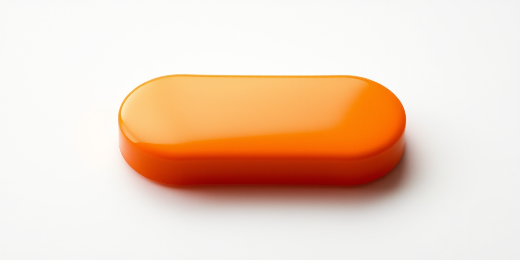 Create a high-resolution image of a smooth, glossy orange button with a subtle gradient, using a DSLR camera, 50mm lens, aperture f/2.8, ISO 100, with a soft-focus background to enhance prominence.