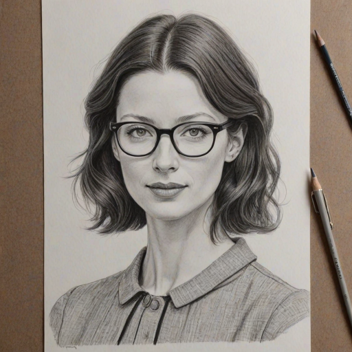 Splendid Caitriona Balfe, pencil sketch, portrait of Delightful woman 1962s in glasses, hair style beatnik, outline, clear lines, fine lines, 8k