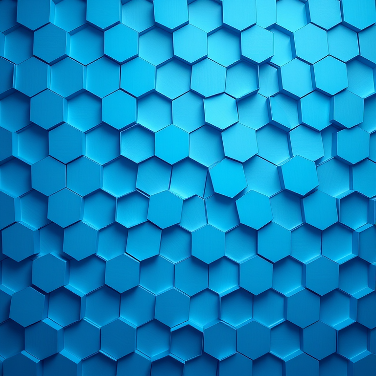 Create a 3D hexagonal pattern background with varying shades of blue, using a Canon EOS R5 camera at f/8 aperture, 50mm focal length, shot in landscape orientation with a high dynamic range setting.