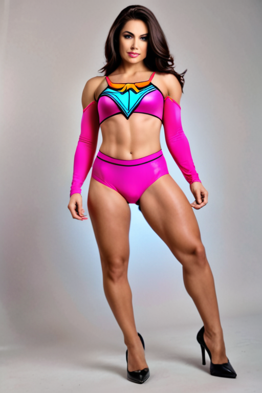 Shemale in bulging pink panties, superhero comic book style