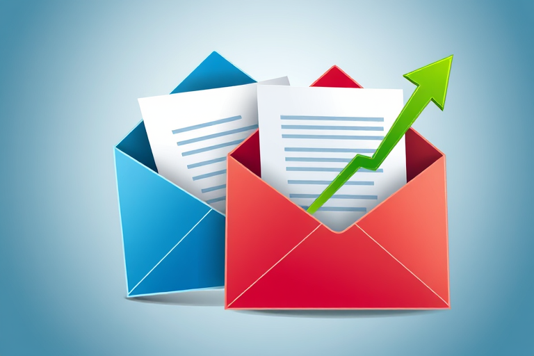 Create a high-resolution digital illustration of two stylized envelopes, one open with papers visible inside and the other with a green arrow indicating movement, using a soft-focus background, shot at f/8 aperture, ISO 100, 50mm lens, and a slight top-down perspective to enhance detail and clarity.