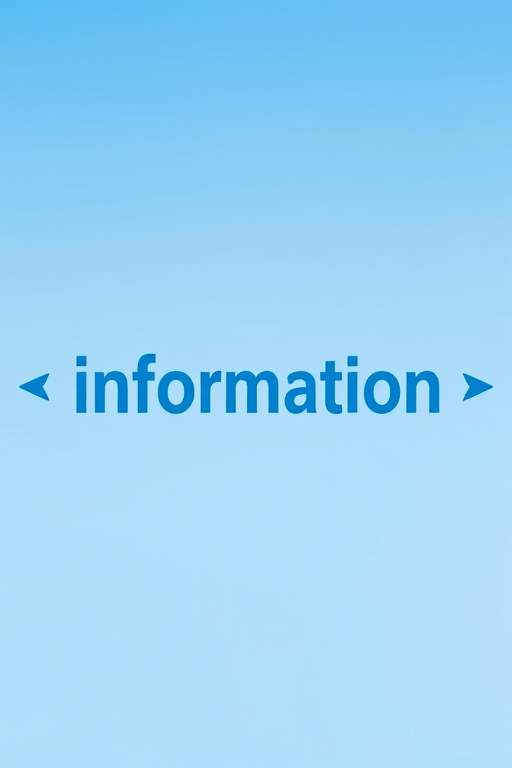 Create an image with the word "information" in bold blue letters centered between two blue arrows on a gradient sky blue background, captured with a DSLR camera at f/5.6, ISO 100, 50mm lens, natural light, and a slight tilt effect for depth.