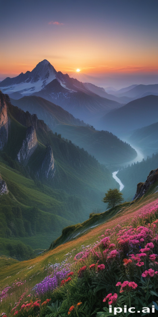 Majestic Sunrise Over Serene Mountain Valley Adorned with Colorful ...