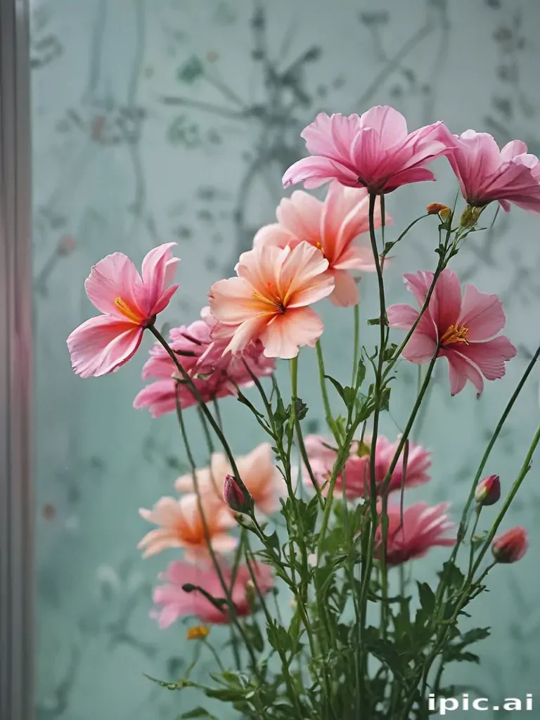 flowers behind glass wallpaper