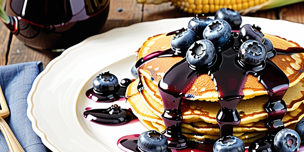 fresh corn pancakes with blueberry sauce