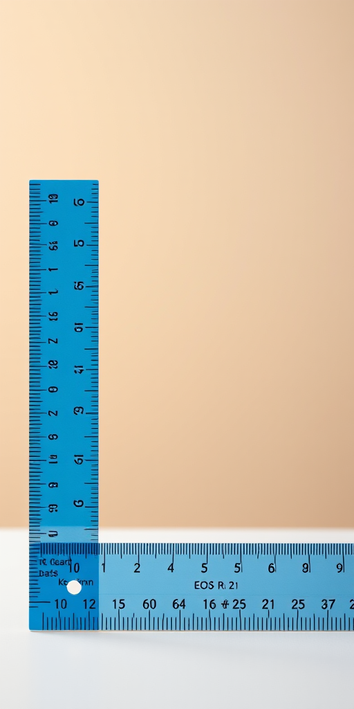 Generate a high-quality image of a blue ruler with a subtle gradient background, using a Canon EOS R, f/2.8 aperture, 50mm lens, ISO 100, and natural lighting to enhance details and colors.
