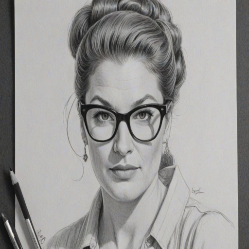 Sublime Ana Gasteyer, pencil sketch, portrait of Fetching woman 1956s in glasses, hair style beatnik, outline, clear lines, fine lines, 8k
