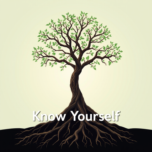 Tree with deep roots: The roots will clearly say "Know Yourself" to represent self-awareness.
