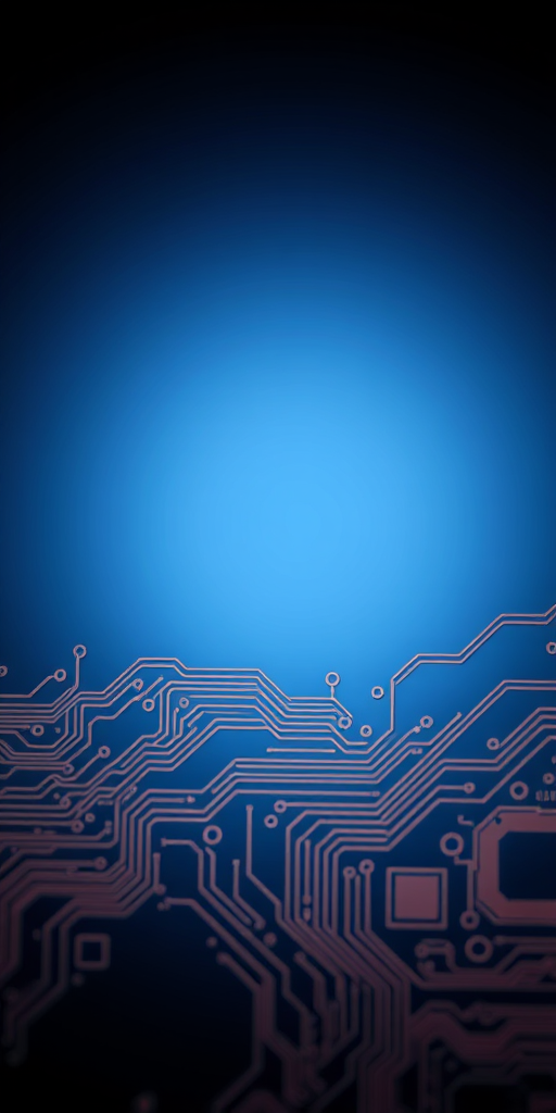 Create an abstract image of circuit board designs with a smooth gradient background transitioning from black to blue, using a Canon EOS R5 with a 50mm f/1.2 lens, aperture set to f/8, ISO 100, and captured in landscape orientation to enhance details and clarity.