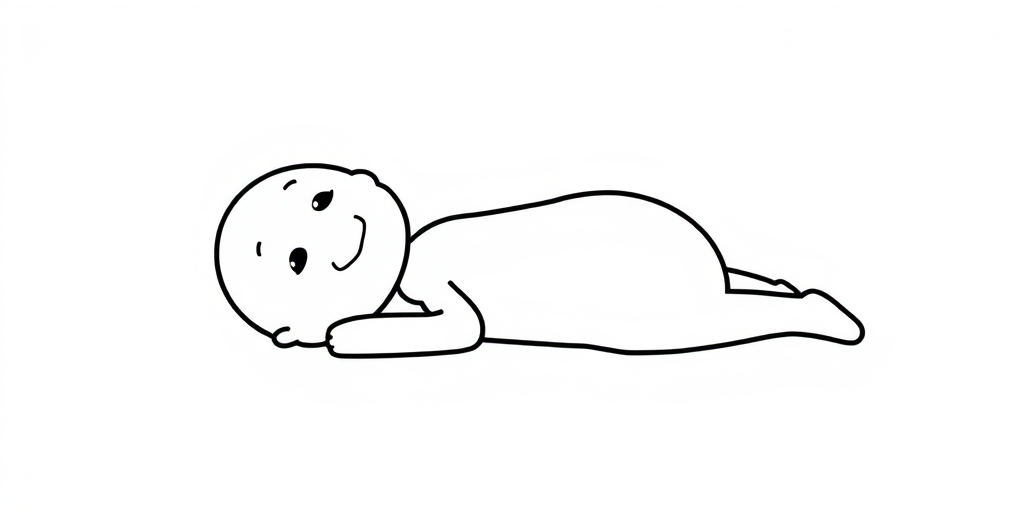 Create a simple black and white cartoon illustration of a character lying flat on a surface with a relaxed expression the character should have a round head and a simplistic body design with limbs extending to the sides the background should be plain white to emphasize the character