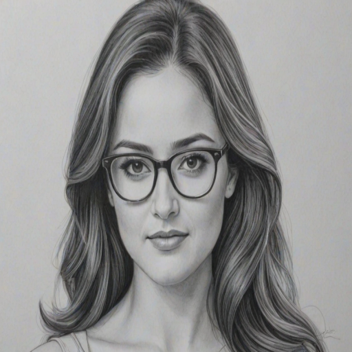 Captivating Danica McKellar, pencil sketch, portrait of Appealing woman 1954s in glasses, hair style beatnik, outline, clear lines, fine lines, 8k