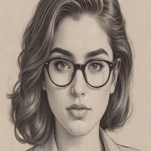Superb Lauren Jauregui, pencil sketch, portrait of Attractive woman 1935s in glasses, hair style beatnik, outline, clear lines, fine lines, 8k