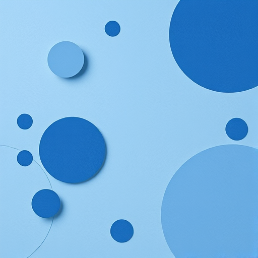 Create a minimalist abstract background with various overlapping circles and geometric shapes in shades of blue, using a high-resolution camera with a 50mm lens, f/8 aperture, ISO 100, and natural lighting for optimal clarity.