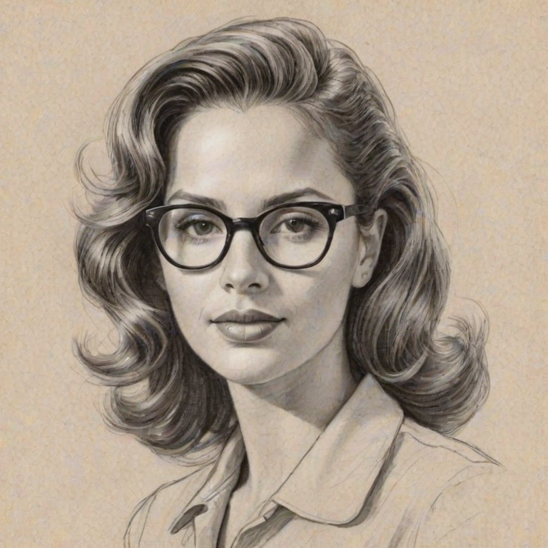 Attractive Cristina Milian, pencil sketch, portrait of Splendid woman 1944s in glasses, hair style beatnik, outline, clear lines, fine lines, 8k